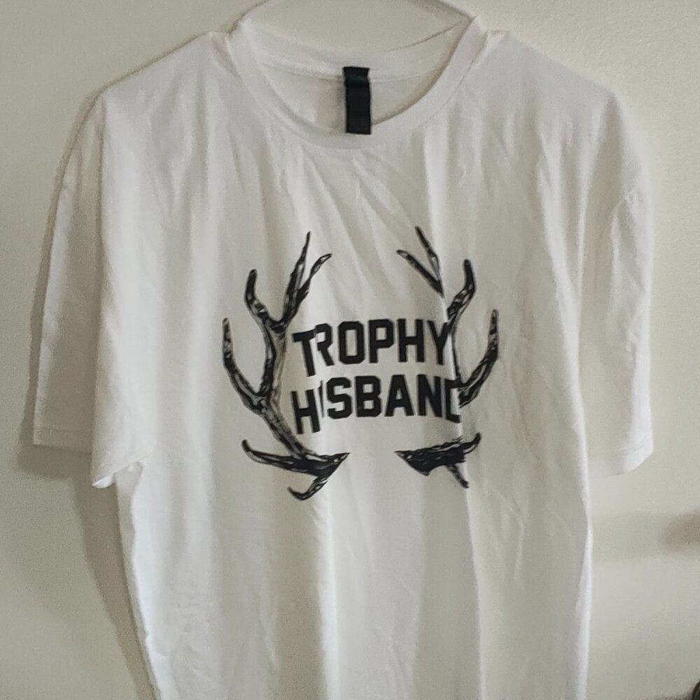 Trophy Husband T-Shirt – Gildan Softstyle – Men's Size Large – White